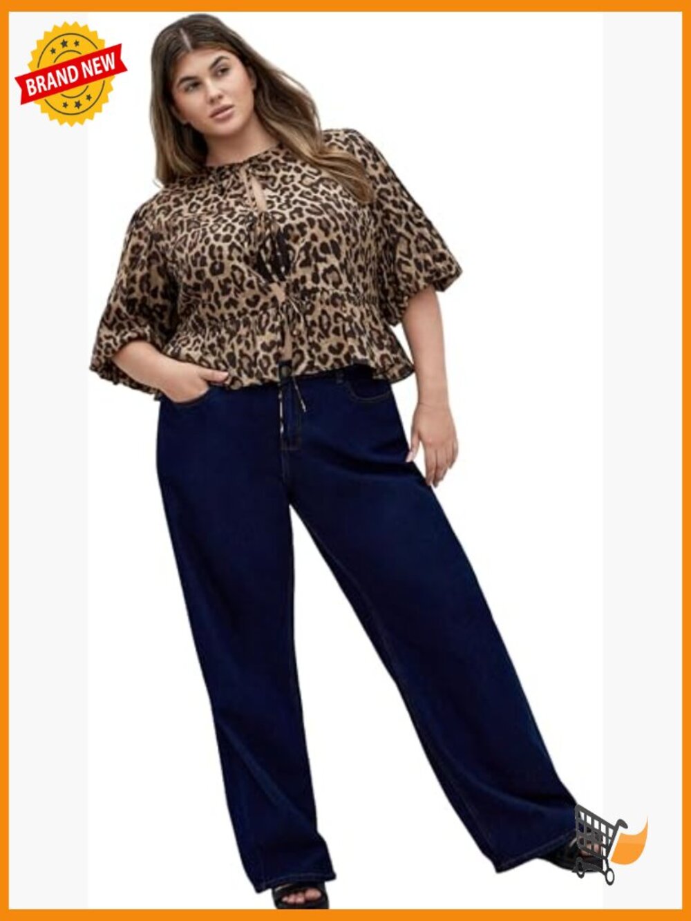 Plus Size Peplum Leopard Print Top Women Tunic Tie Neck